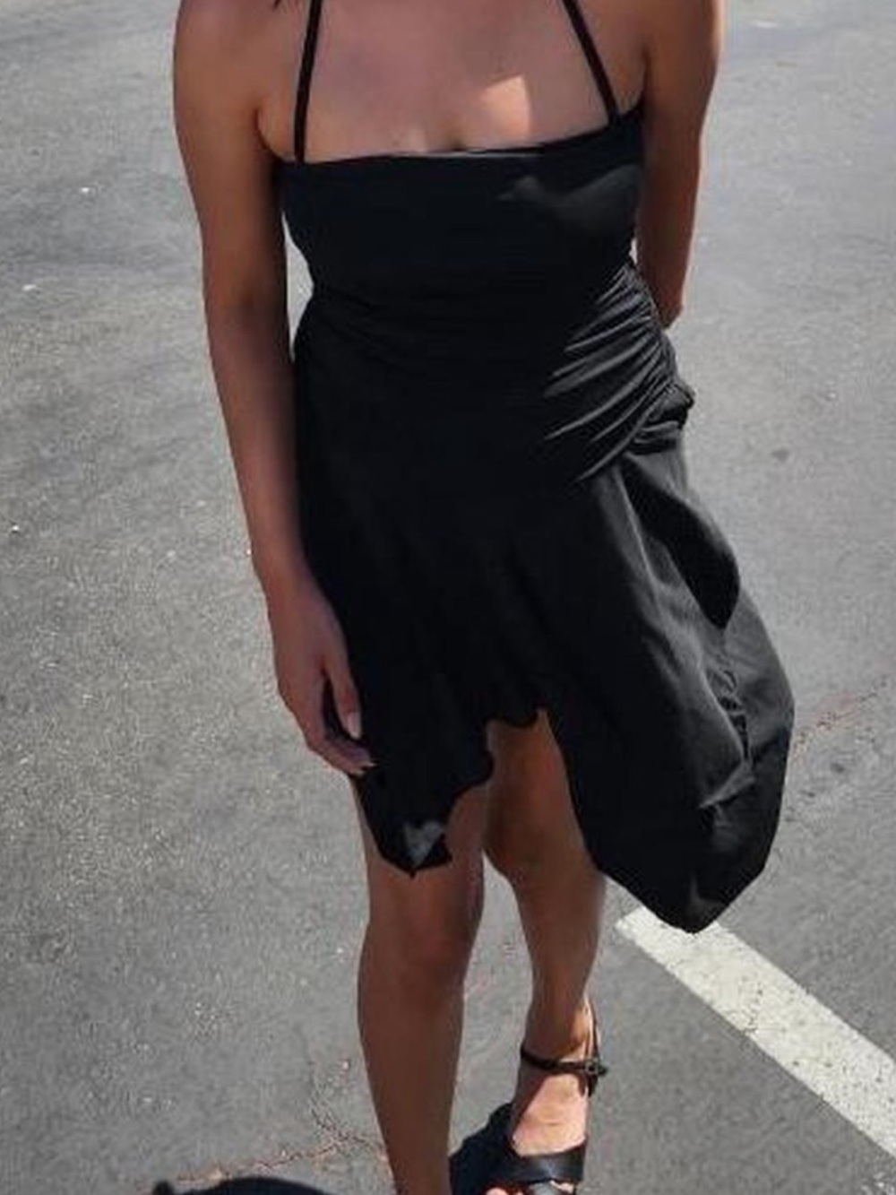 Black Halter Mini Dress with Asymmetrical Hem